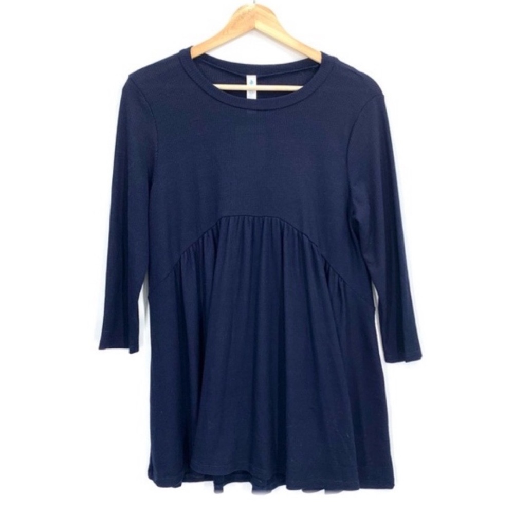 Modest Navy Blue Thermal Top Paisley Grace 3/4 Sleeve Casual Top Small Lightweig